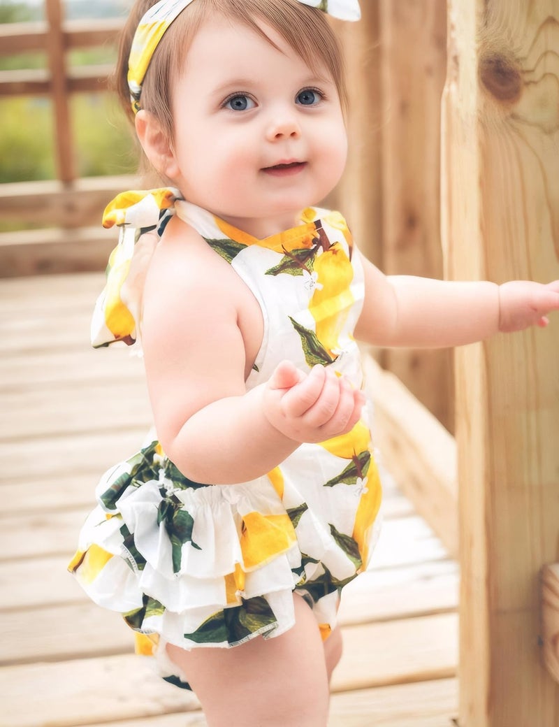 PrinceSasa Baby Girl Clothes Lemon Floral Ruffles Summer Outfits and Headband for Newborn Gifts,A6,7-12 Months(Size M) - Image 4